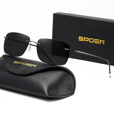 Men's Square Polarized Sunglasses Titanium Alloy Black