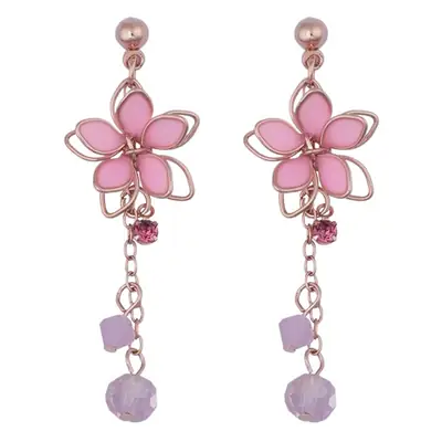 Antique Pink Five-Petal Flower Tassel Earrings