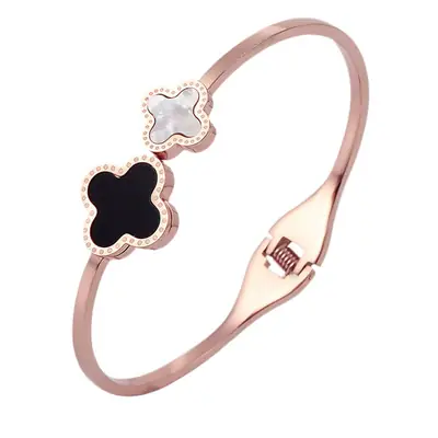 Rose Gold Double Four-leaf Flower Bracelet for Women