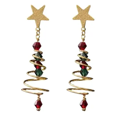 Merry Christmas Handmade Earrings Red Green Star Design