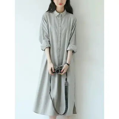 2025 Autumn Loose A-Line Striped Shirt Dress for Women