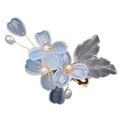 Blue Petal Hairpin with Pearl Accents
