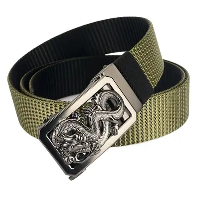 Zinc Alloy Dragon Buckle Men's Belt Black Nylon