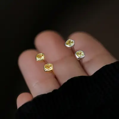 Yellow Diamond Square Stud Earrings for Women