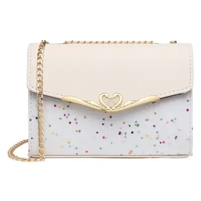 Women's Mini Crossbody Bag with Pearl Chain & Glitter Detail