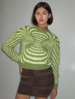 Green Striped Long Sleeve Sweater for Women