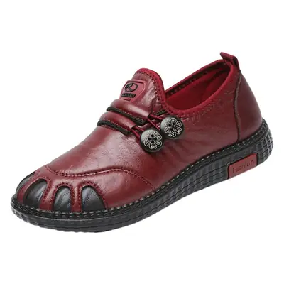 Women's Slip-On Leather Sandals Black Red Strap