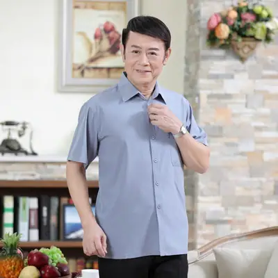 Men's Short Sleeve Thin Chiffon Shirt Grey 60+