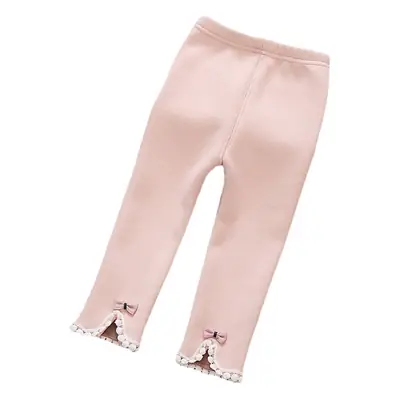 Girls Fleece Lined Winter Leggings with Bow Trim