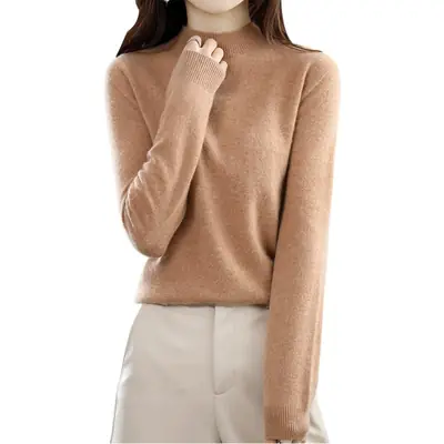 Women Black Knit Half Turtleneck Pullover Winter Warm