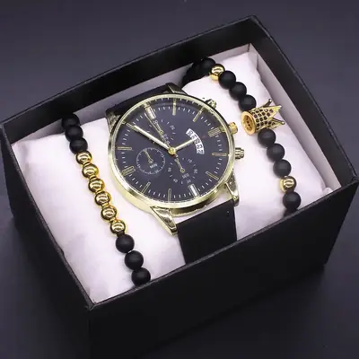 New Men's Watch Gift Box Set Cross-Border Business Men's Watch Hand Jewelry 4-Piece Set