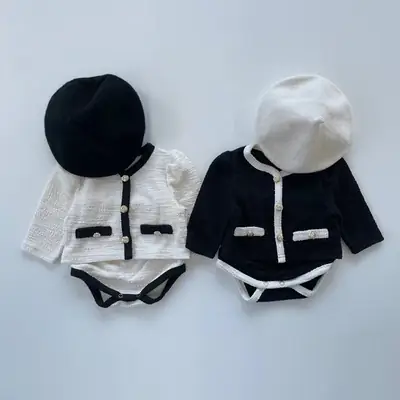 Korean Style White Black Baby Suit Spring Autumn Warm
