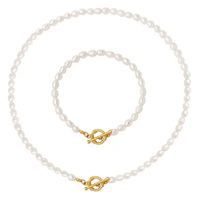 Pearl Necklace Set with Ot Buckle Bracelet for Women