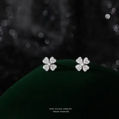 S925 Sterling Silver Lucky Four-leaf Clover Earrings for Women