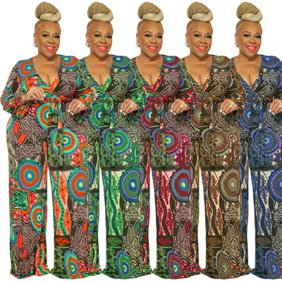 Printed Stretch Knitted Ethnic Jumpsuit Women Large