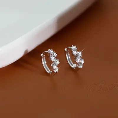 Women's Zircon Ring Earrings 2024 Trendy White Gold