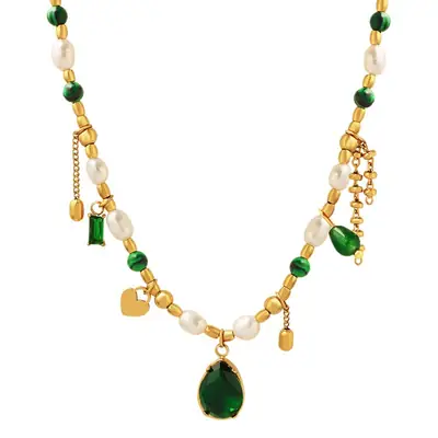 Niche Baroque Green Pearl Necklace Set