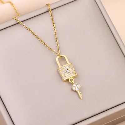 Gold Tassel Key Necklace with Diamonds for Women
