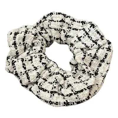Korean Style Hair Ring Black White Plaid Thick Hair Flower Knitted Ponytail Plate