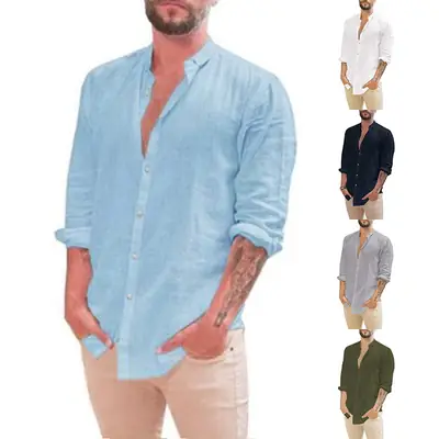 Men's White Crossbody Collar Shirt Long Sleeve Solid Color