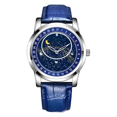 Men's Luminous Gypsophila Quartz Watch Blue Leather Strap