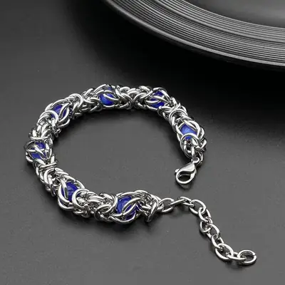 Unisex Wavy Chain Bracelet with Blue Enamel