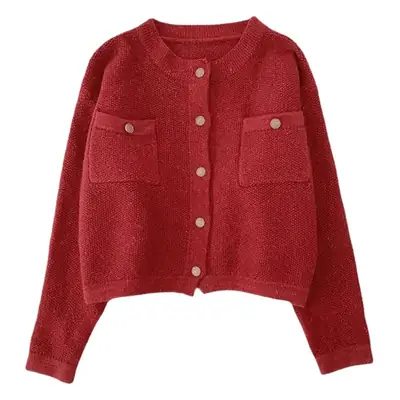 Women Red Knitted Sweater Coat 2023 Winter Cardigan