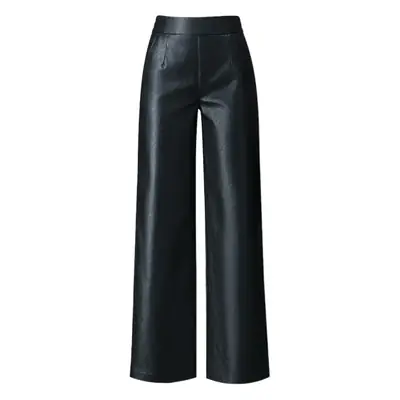 Women's Black Wide Leg Pants High Waist Slimming Leather