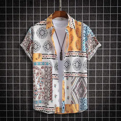 Men Printed Ethnic Short Sleeve Shirt 2022