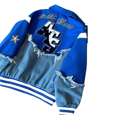 Men Denim Patchwork Woolen Jacket Blue American Style