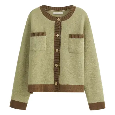 Women Knitted Cardigan Sweater Coat Brown Beige Loose Fit