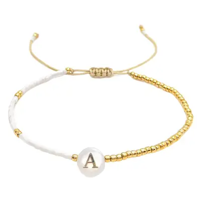 Women's Gold Plated Shell Letter Bracelet with Beads