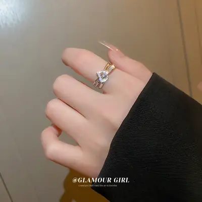 Dongdaemun Zircon Letter Double Layer Open Ring for Women