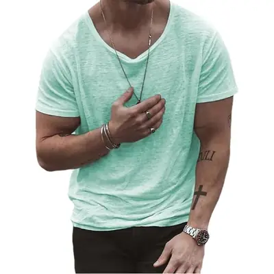 Men's Black Thin Summer T-Shirt Loose Fit Round Neck