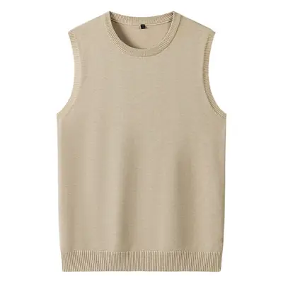 Men's Knitted Round Neck Vest Beige Fat Waistcoat