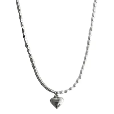 Silver Pearl Love Necklace for Women Light Luxury