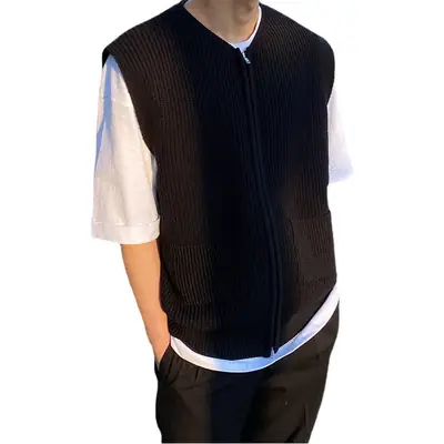 Men's Knitted Cardigan Vest with Zipper Back