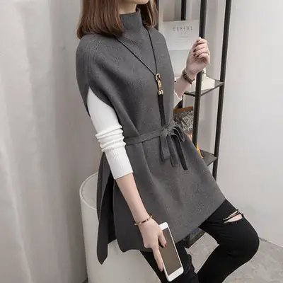 Women Half Turtleneck Waistcoat Sweater Suit Beige Spring Fall 2025