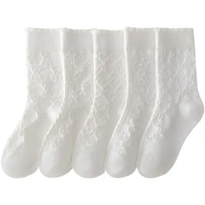 Girls White Lace Socks with Black Leather Shoes