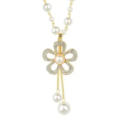 Gold Pearl Flower Necklace for Women