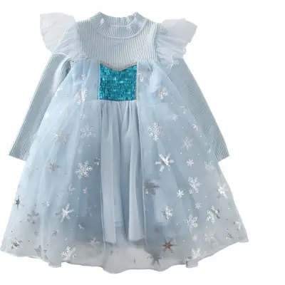 Frozen Aisha Princess Dress for Girls Light Blue Knitted
