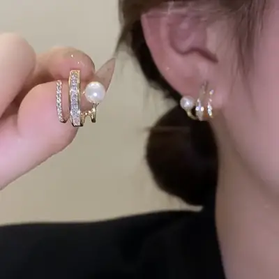 S925 Silver Needle Micro Zircon Pearl C-Shape Earrings