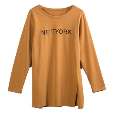 Women Long Sleeve Printed T-Shirt Orange Cotton Spring Autumn
