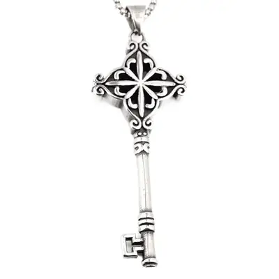 Japanese Key Necklace for Men Women Silver Titanium