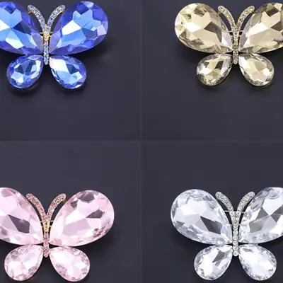 Blue Crystal Butterfly Brooch for Women