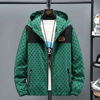 Green Patterned Hooded Jacket for Boys & Men