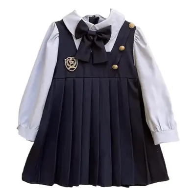Girls' Preppy Dress Kidsren's 2024 Autumn New Shirt Dress Fake Two-Piece Baby Stylish Princess Dress 1158