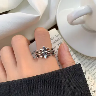 925 Silver Ring Women's Cross Personality Hip-Hop Punk Jewelry