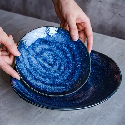 Japanese Ceramic Star Plate 22cm Blue Sea Rat