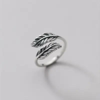 S925 Sterling Silver Feather Cross Ring for Women